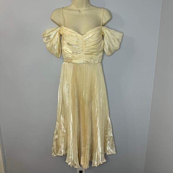 Elpis Pleated Vintage Inspired Off Shoulder Dress Ivory Gatsby Small New - Picture 2 of 13